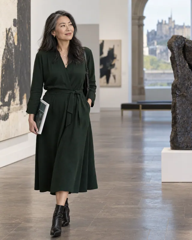 A woman viewing artwork in a gallery