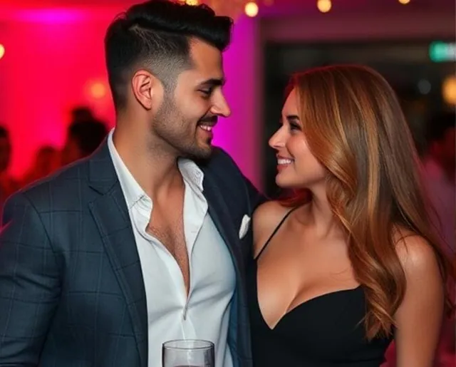 A couple talking at an evening event